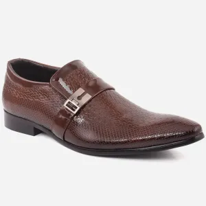 Men "HENRIK" Woven Textured Belted Metallic Clasp Formal Moc Toe Loafer Shoes