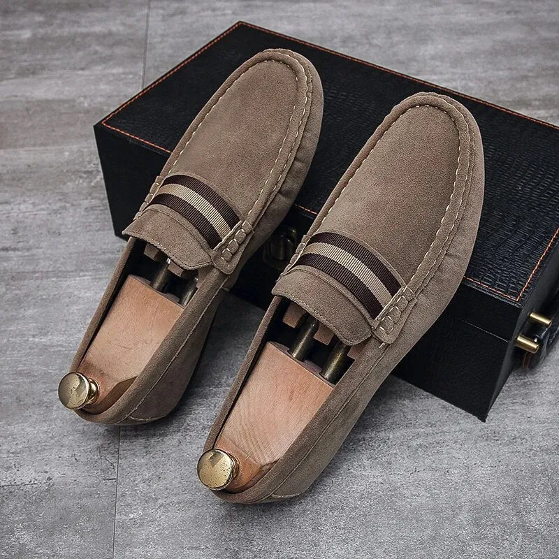 Men’s Classic Slip-On Suede Loafers with Stripe Style | For Everyday Wear