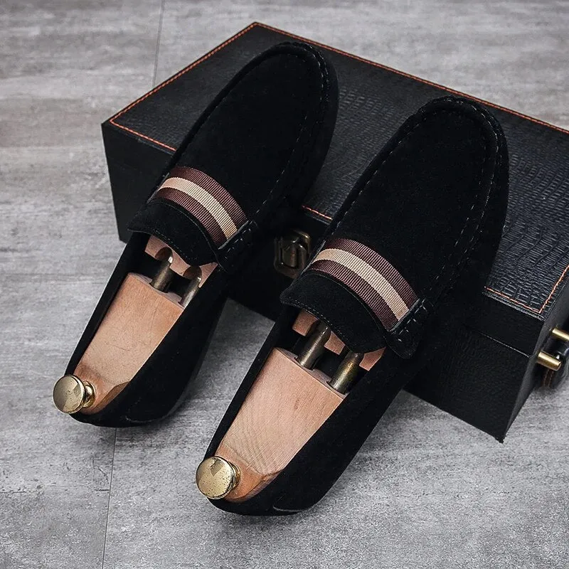 Men’s Classic Slip-On Suede Loafers with Stripe Style | For Everyday Wear