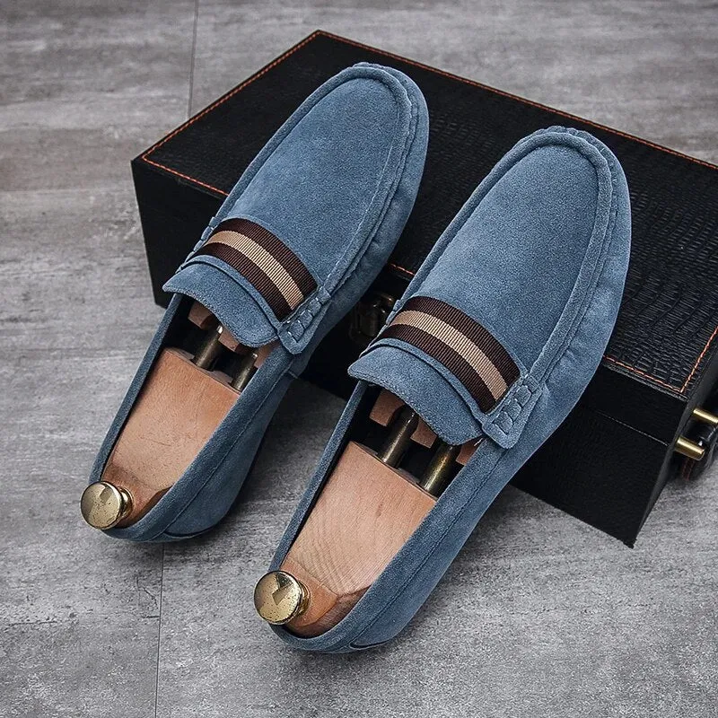 Men’s Classic Slip-On Suede Loafers with Stripe Style | For Everyday Wear