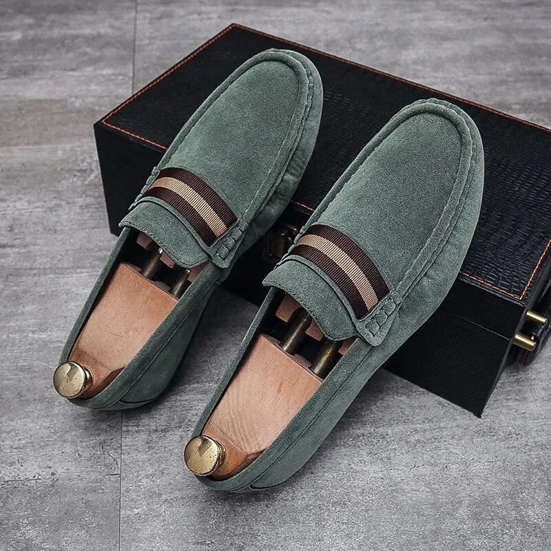 Men’s Classic Slip-On Suede Loafers with Stripe Style | For Everyday Wear