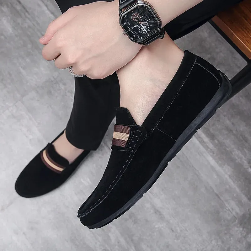 Men’s Classic Slip-On Suede Loafers with Stripe Style | For Everyday Wear