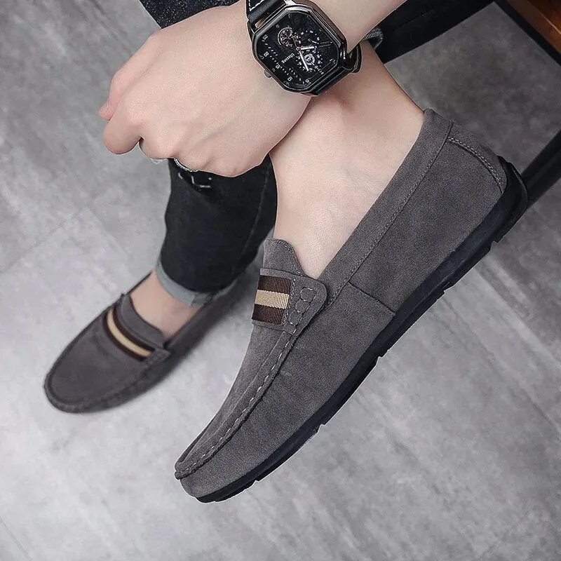 Men’s Classic Slip-On Suede Loafers with Stripe Style | For Everyday Wear