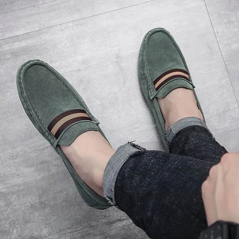 Men’s Classic Slip-On Suede Loafers with Stripe Style | For Everyday Wear