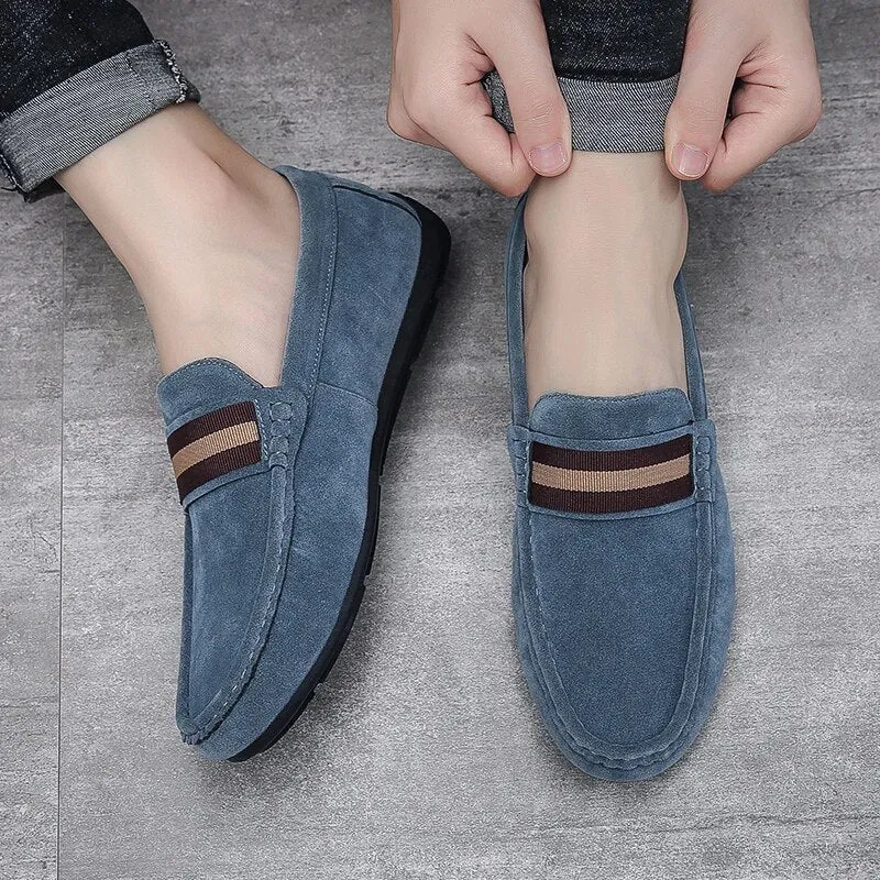 Men’s Classic Slip-On Suede Loafers with Stripe Style | For Everyday Wear