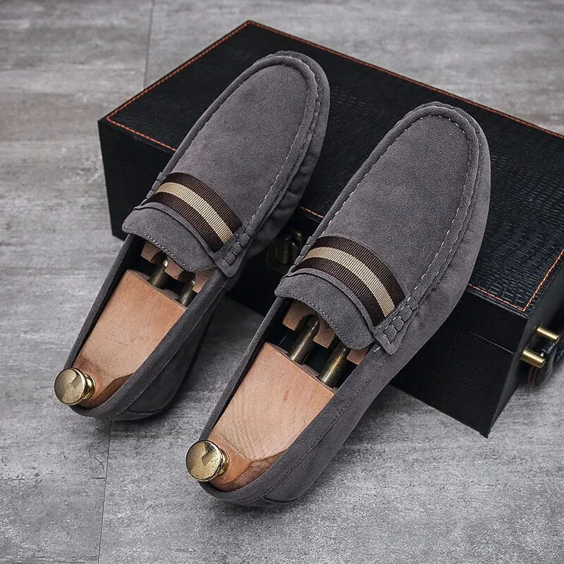 Men’s Classic Slip-On Suede Loafers with Stripe Style | For Everyday Wear