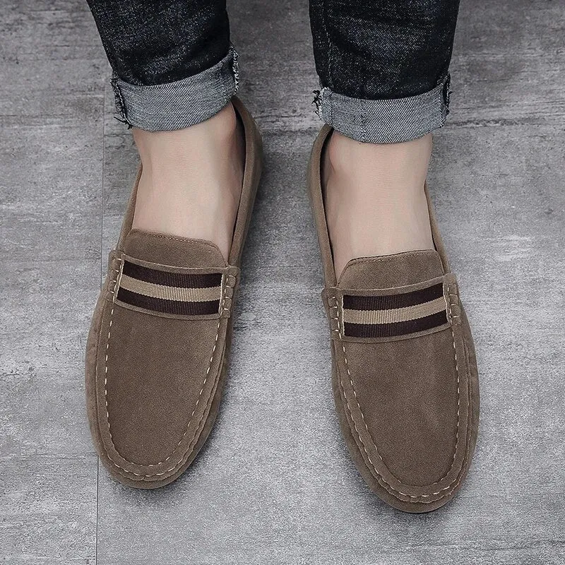 Men’s Classic Slip-On Suede Loafers with Stripe Style | For Everyday Wear