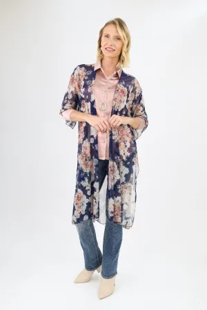 Mesh Floral Duster - Navy