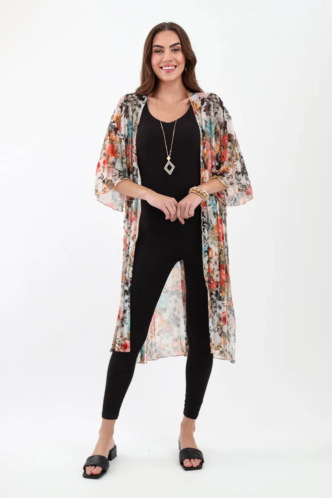 Mesh Floral Duster - Navy