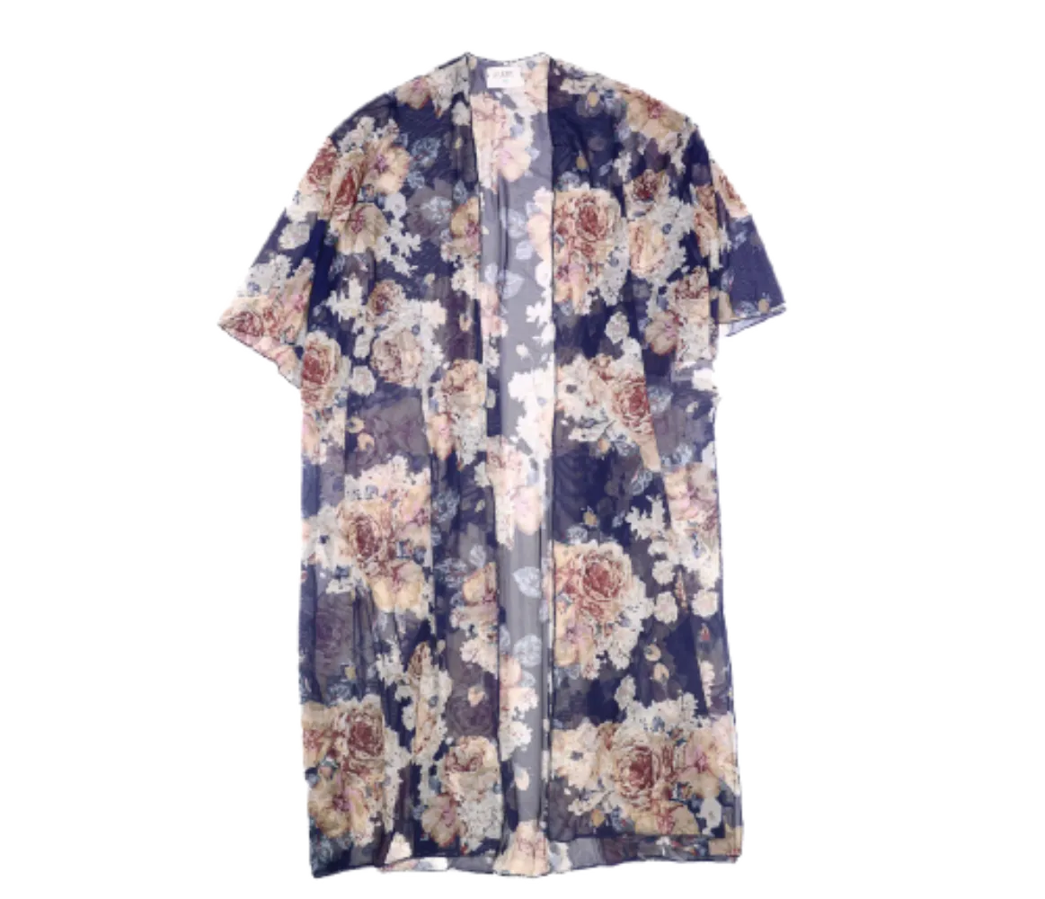 Mesh Floral Duster - Navy