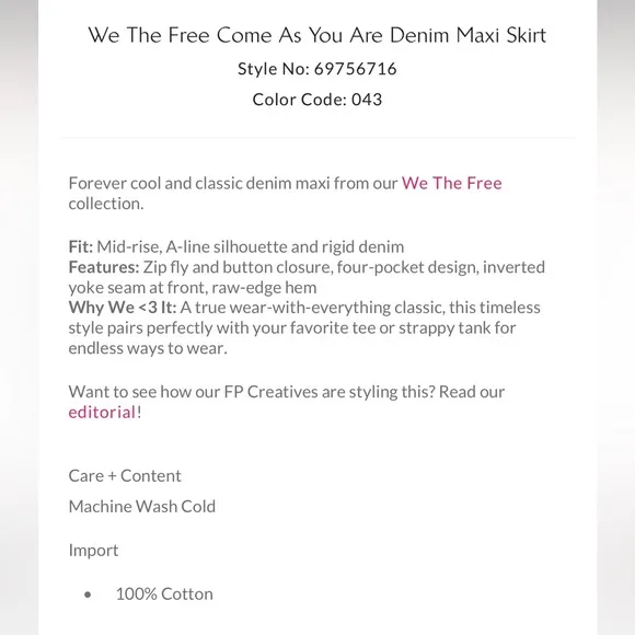 NEW Free People We The Free Come As You Are Denim Maxi Skirt sapphire blue 0