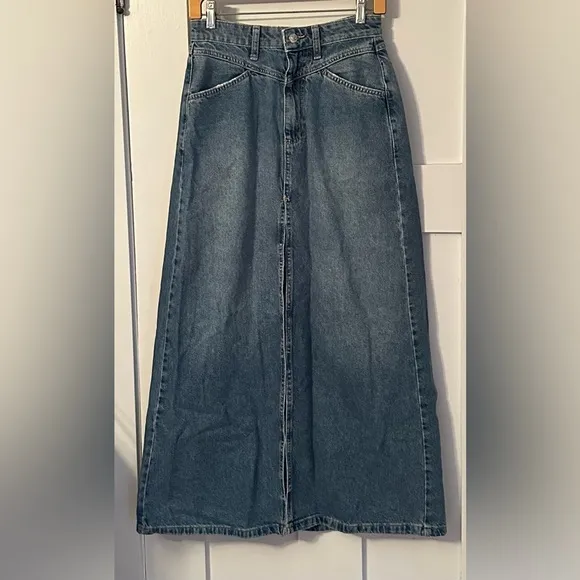NEW Free People We The Free Come As You Are Denim Maxi Skirt sapphire blue 0