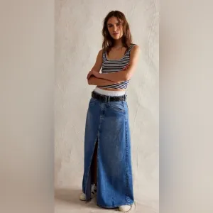 NEW Free People We The Free Come As You Are Denim Maxi Skirt sapphire blue 0