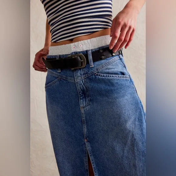 NEW Free People We The Free Come As You Are Denim Maxi Skirt sapphire blue 0