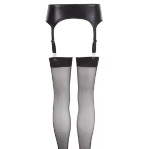 Noxqse Stretchy Wet Look Black Suspender Belt and Stockings