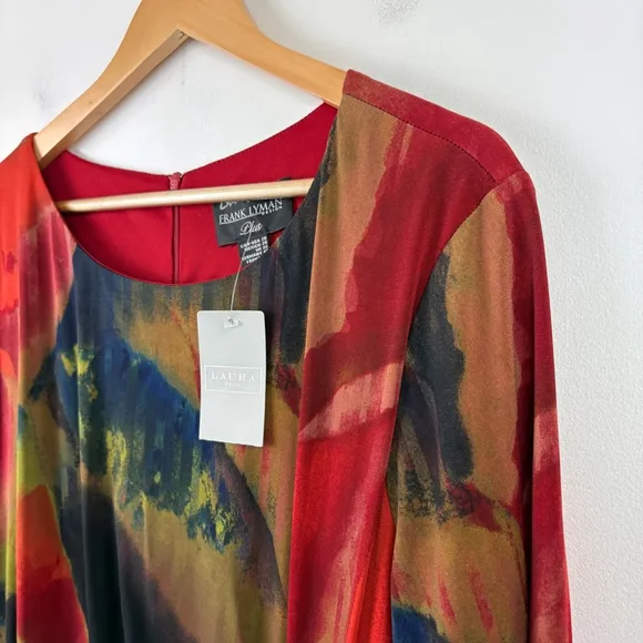 NWT Frank Lyman Multicolor Abstract Print Ruched Stretchy Dress