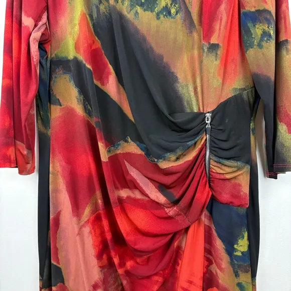 NWT Frank Lyman Multicolor Abstract Print Ruched Stretchy Dress