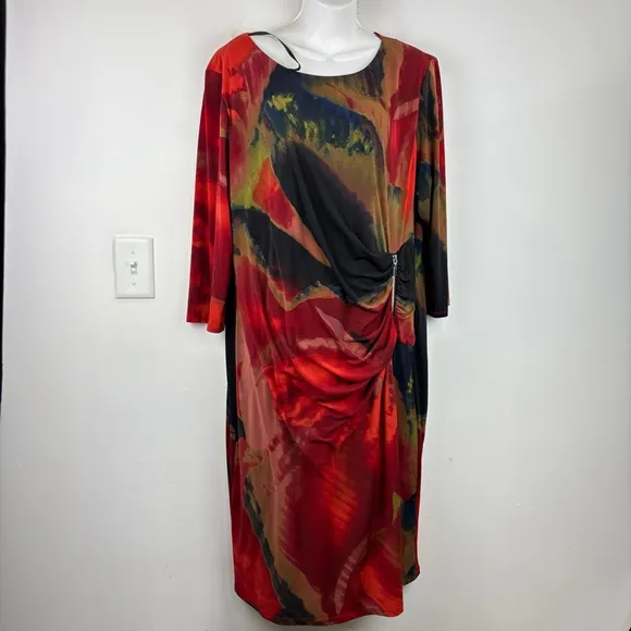 NWT Frank Lyman Multicolor Abstract Print Ruched Stretchy Dress