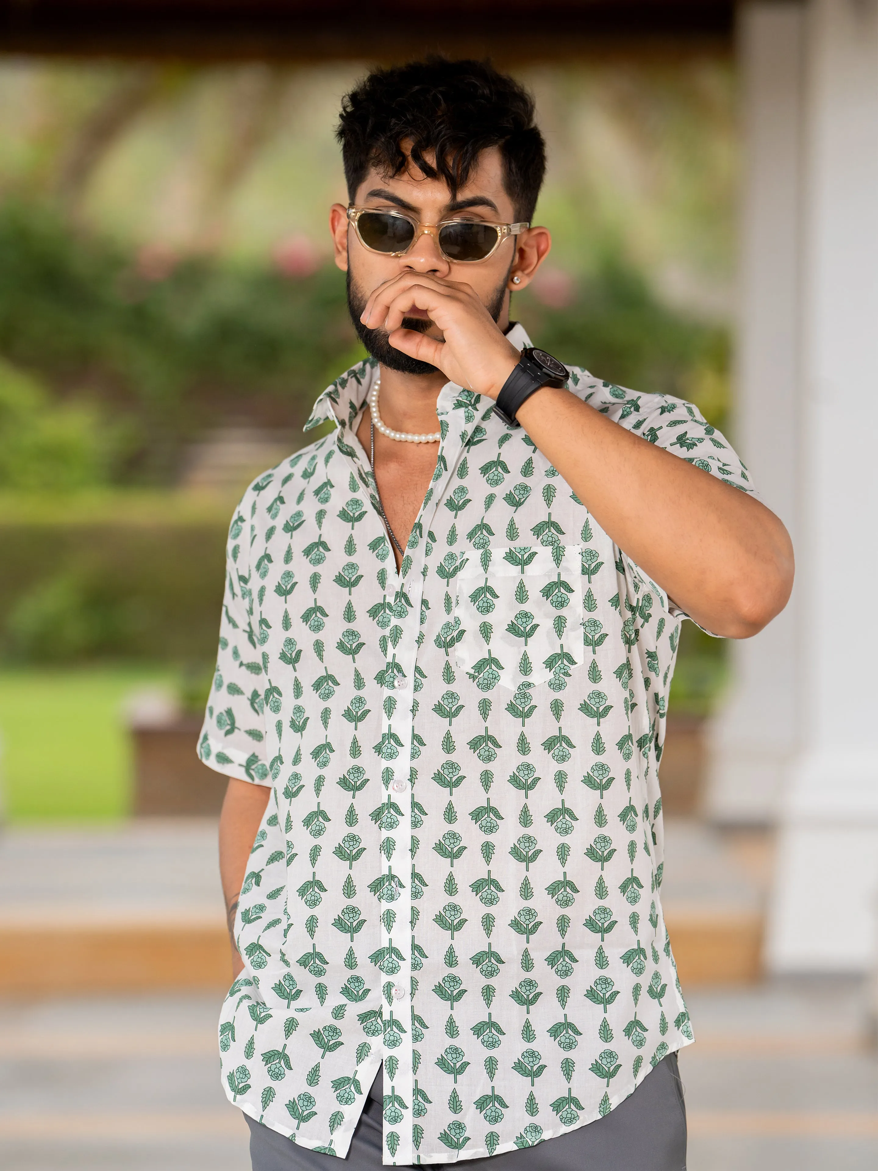 Off White Floral Half Sleeve Printed shirt