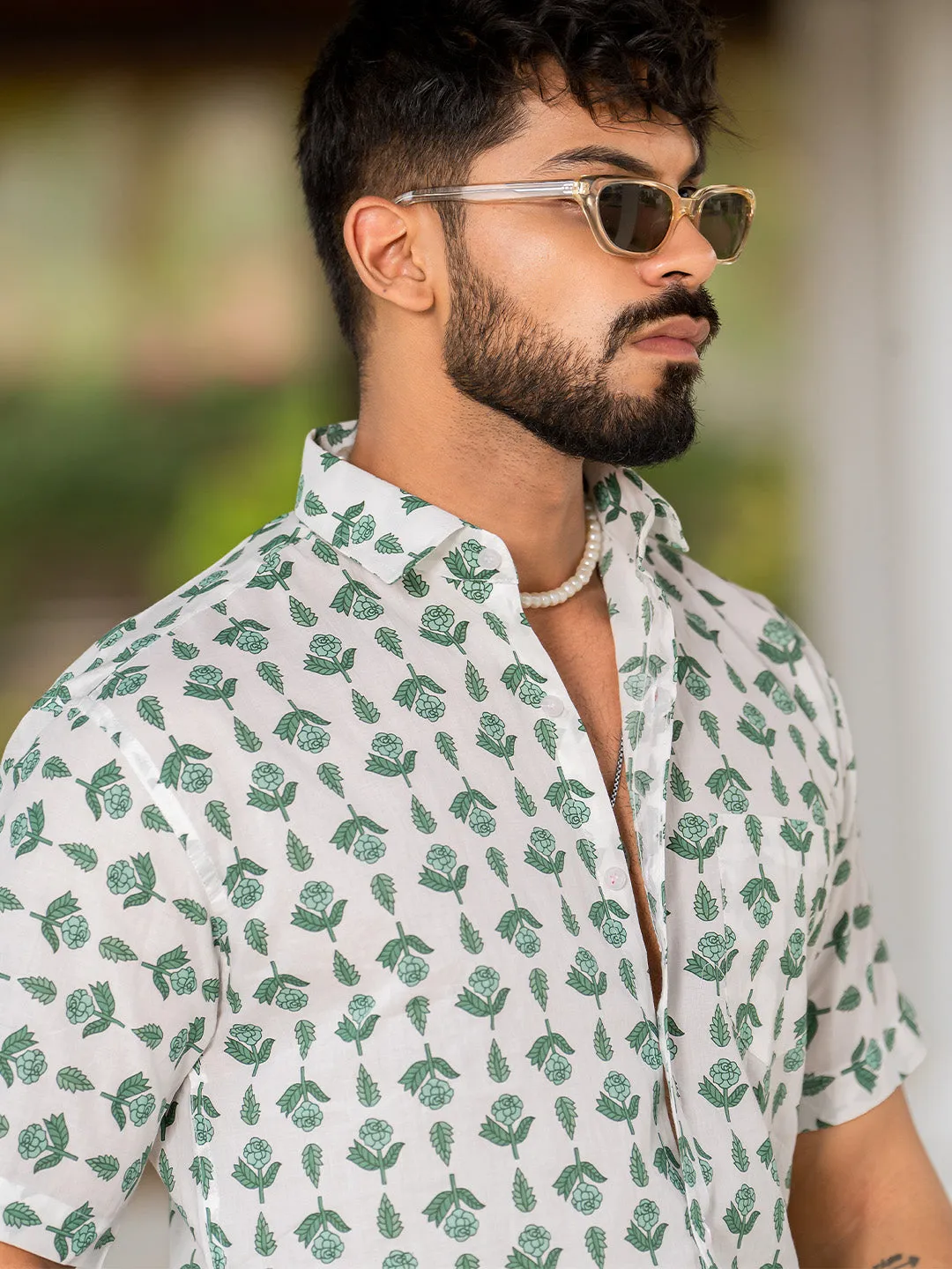 Off White Floral Half Sleeve Printed shirt