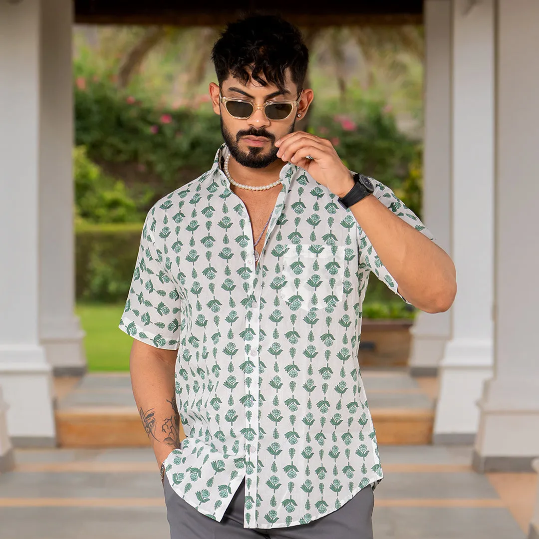 Off White Floral Half Sleeve Printed shirt
