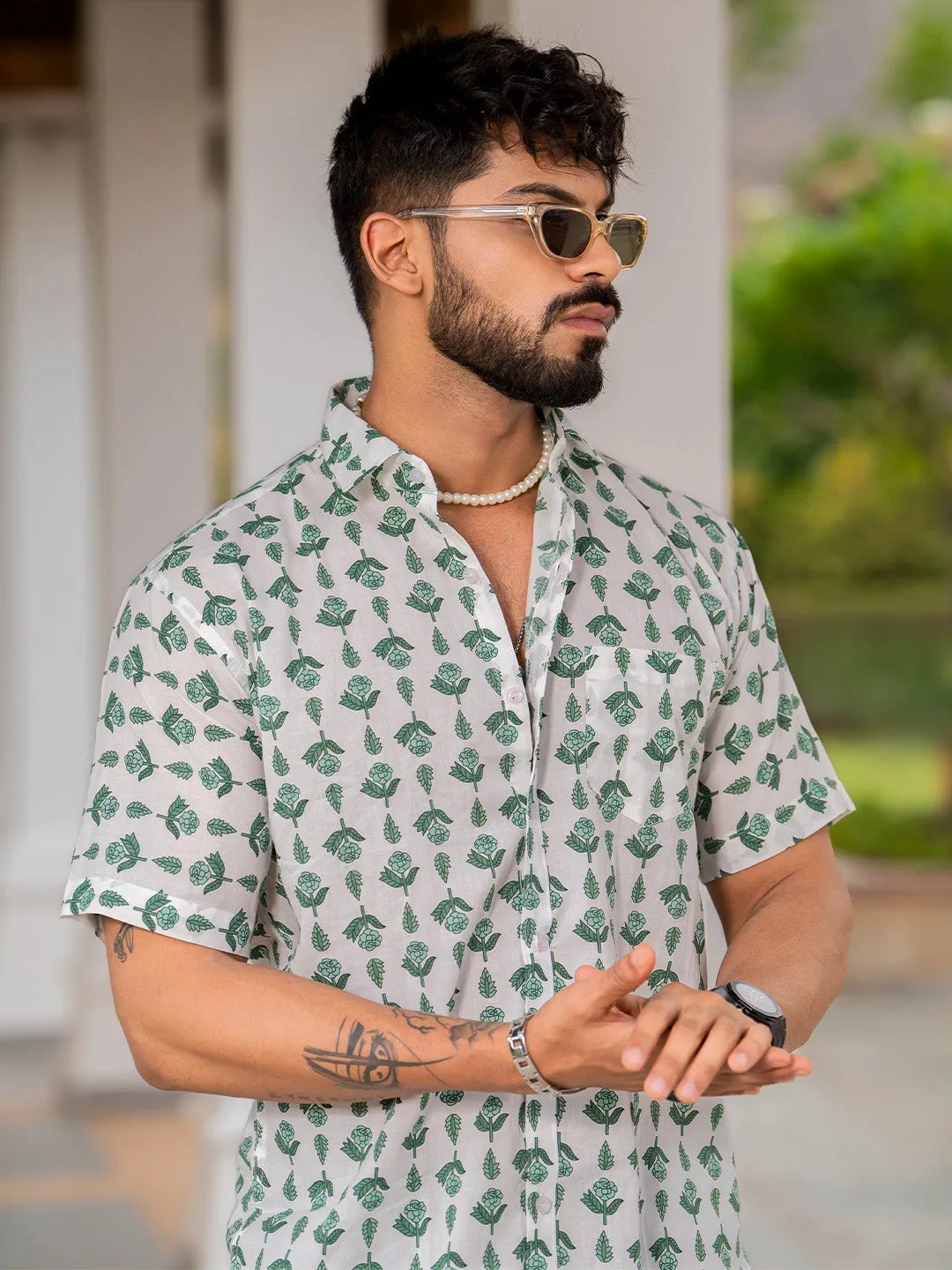 Off White Floral Half Sleeve Printed shirt