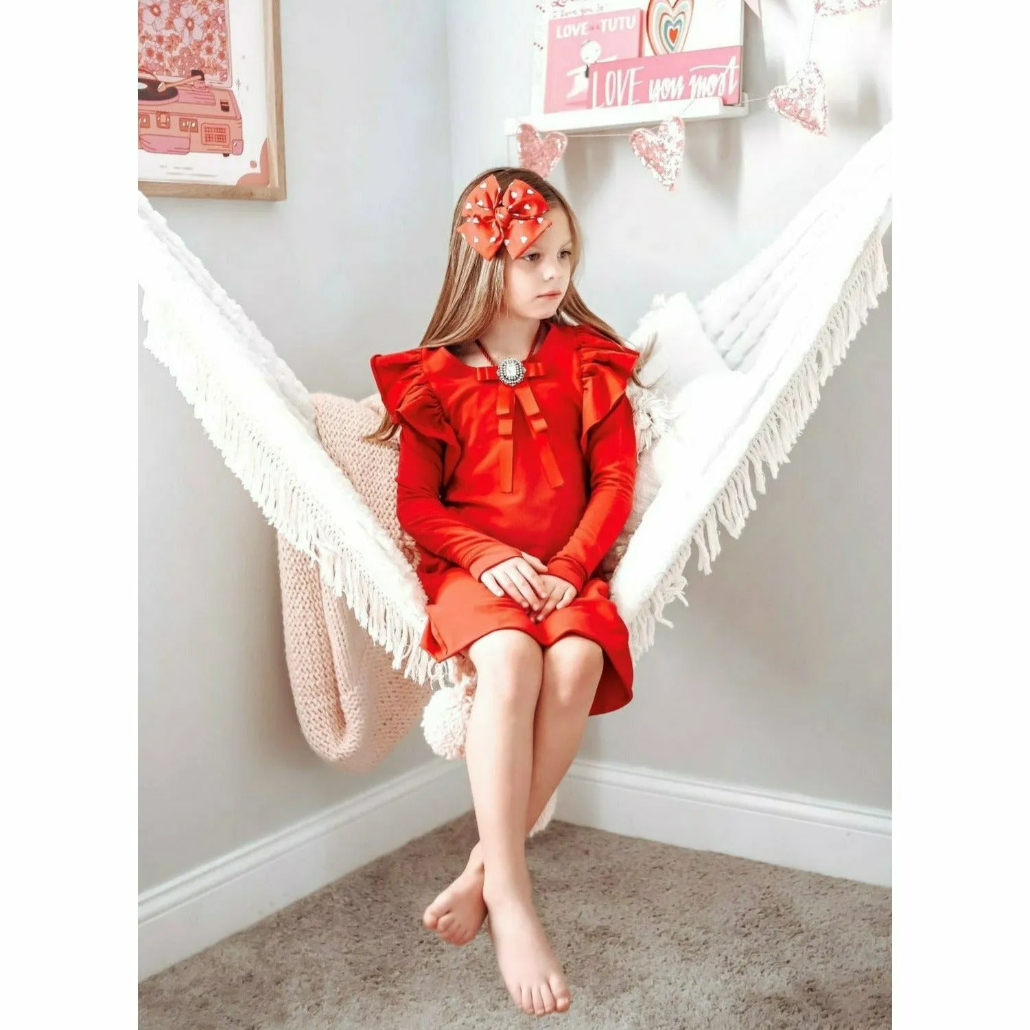 Organic Valentina Dress Long Sleeves Red