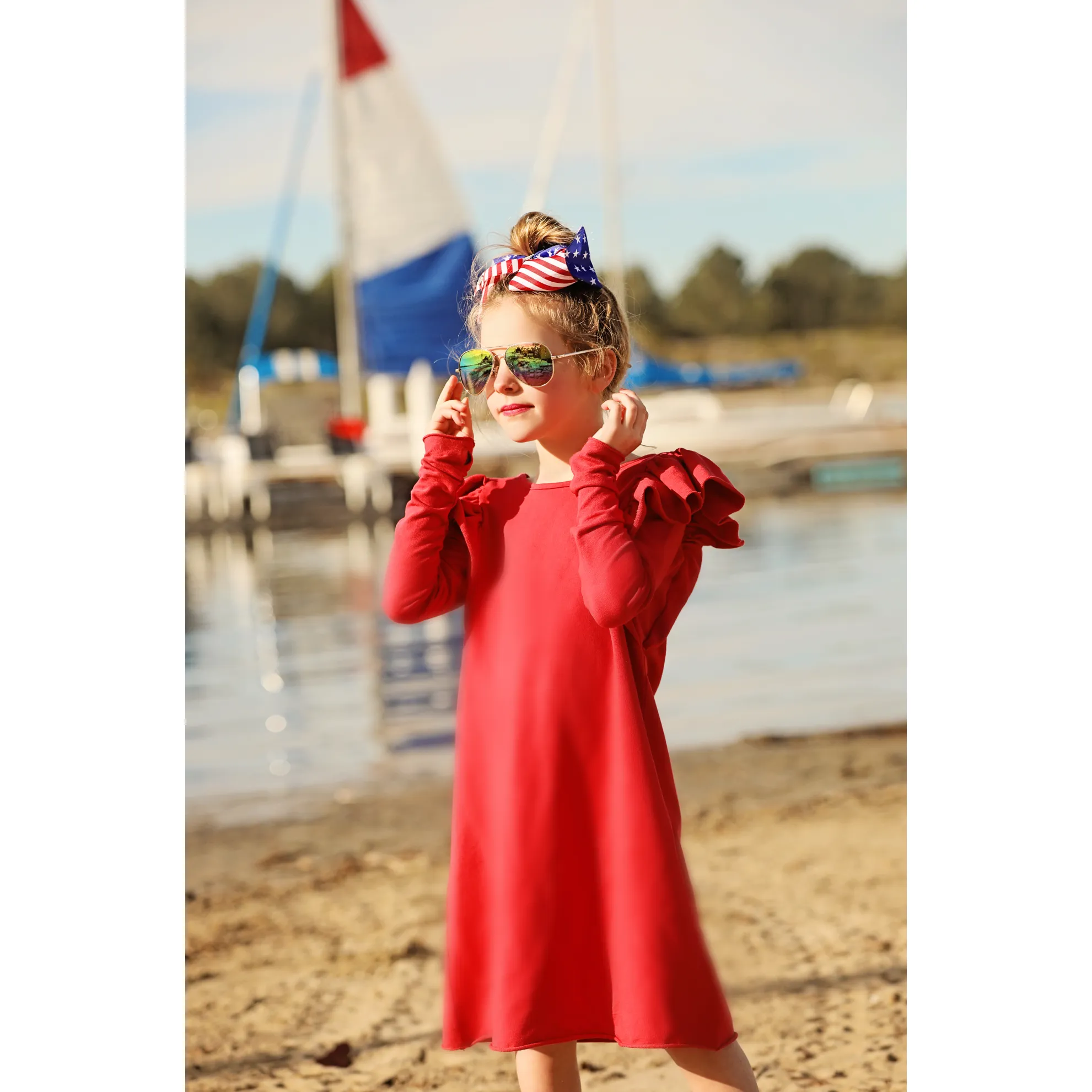 Organic Valentina Dress Long Sleeves Red