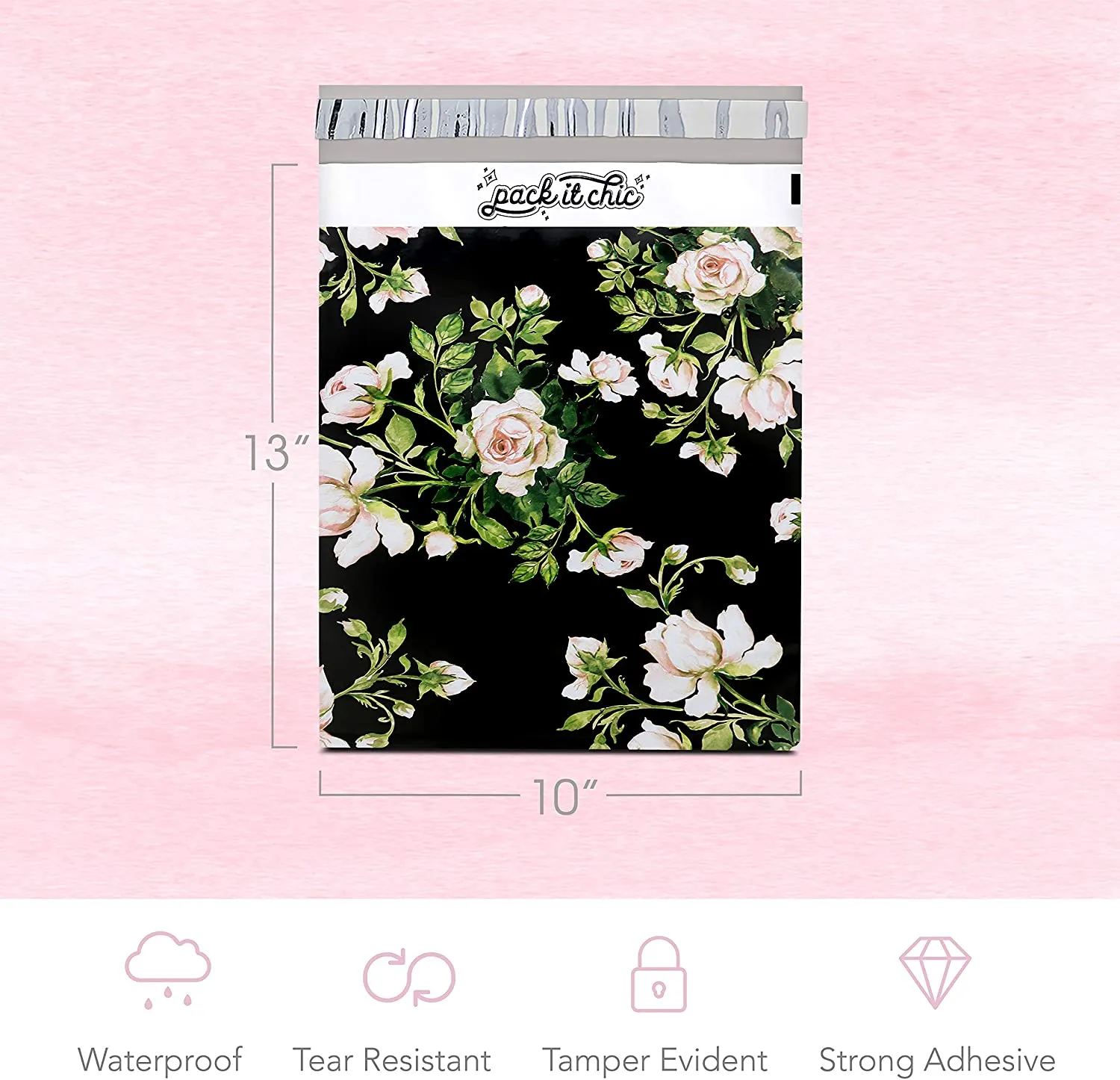 Pack It Chic - 10X13 (100 Pack) Floral Pattern Poly Mailer Envelope Plastic Custom Mailing & Shipping Bags - Self Seal