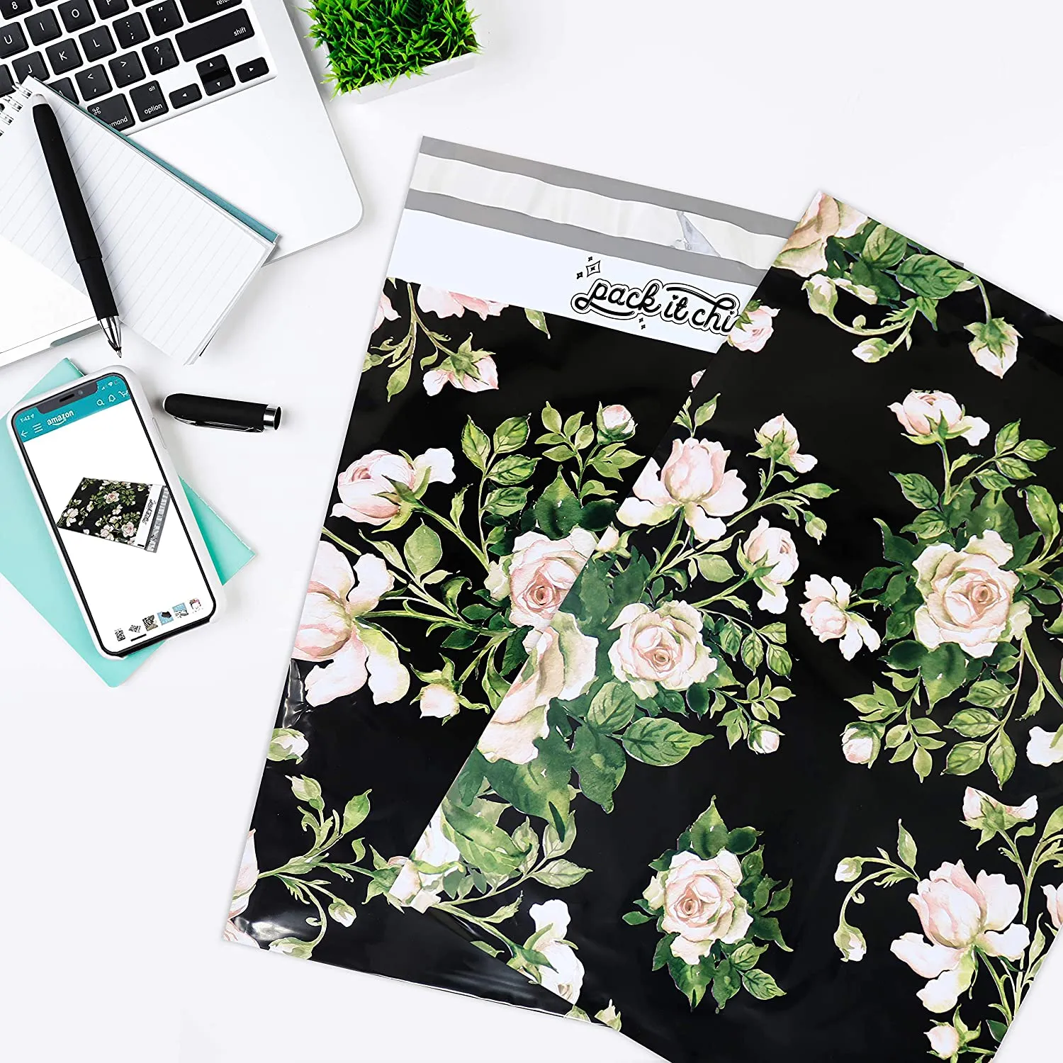 Pack It Chic - 10X13 (100 Pack) Floral Pattern Poly Mailer Envelope Plastic Custom Mailing & Shipping Bags - Self Seal