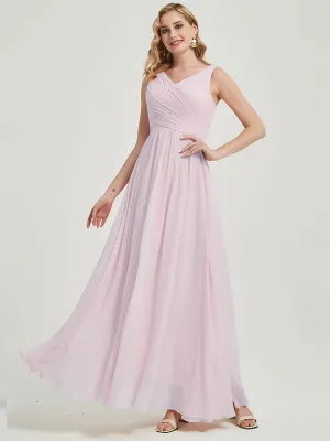 Pale Rose Sleeveless Wide Straps V-Neck Pleated Maxi Bridesmaid Dress