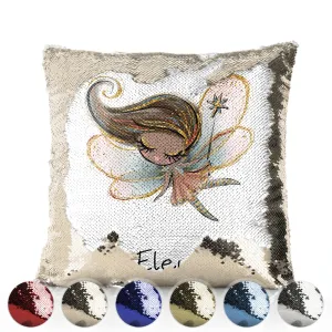 Personalised Sequin Cushion with Cute Text and Butterfly Red Plait Hair Fairy