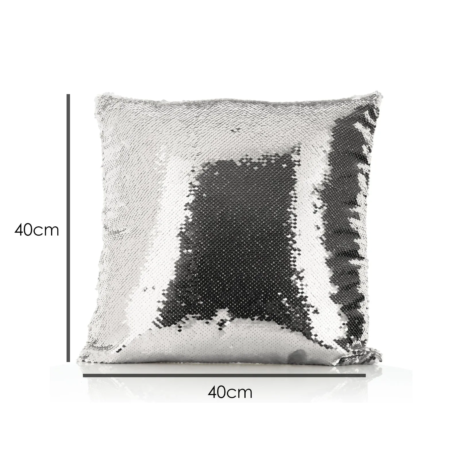 Personalised Sequin Cushion with Grey Wolf Blue Flowers and Cute Text