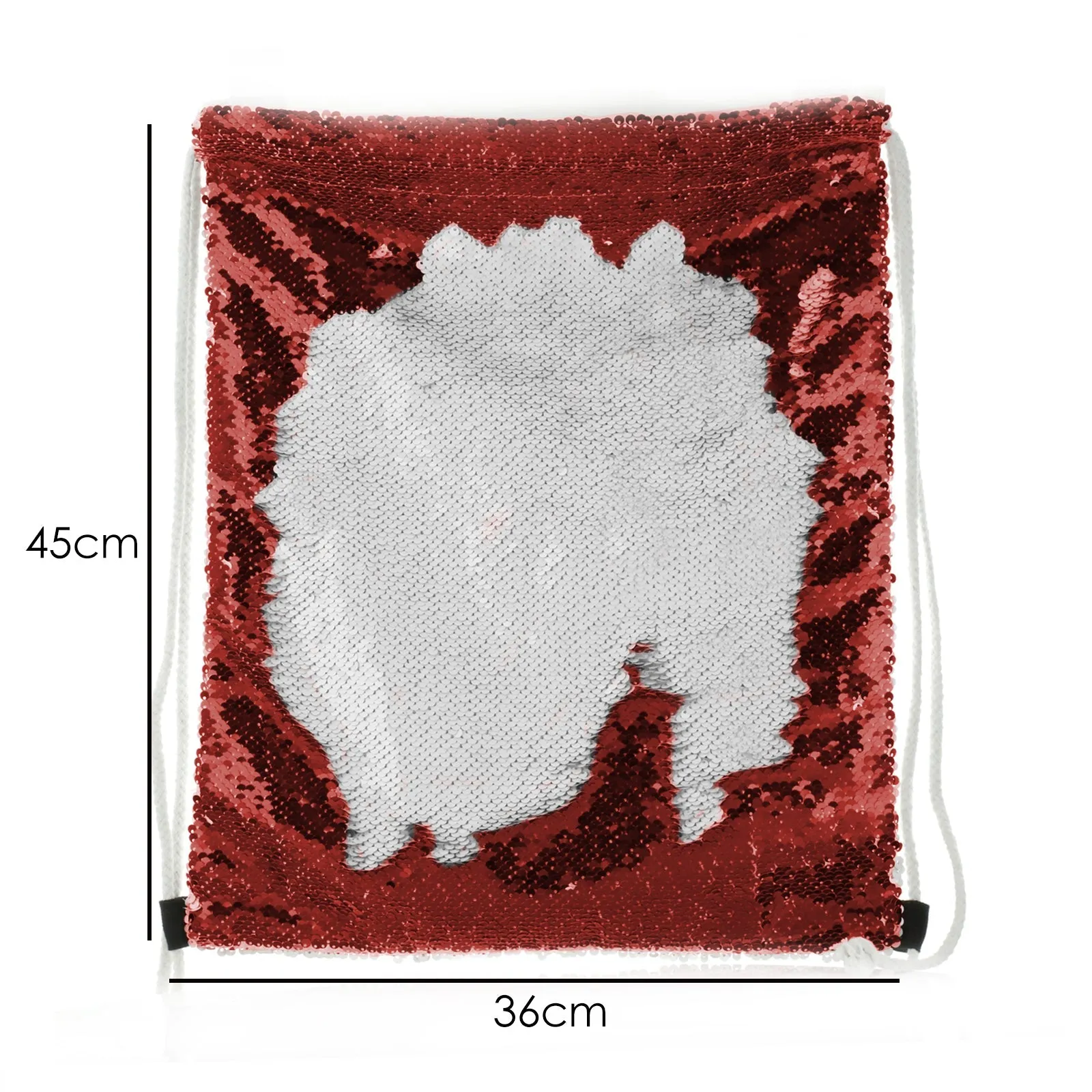 Personalised Sequin Drawstring Backpack with White Goat with Red Flower Hair and Cute Text