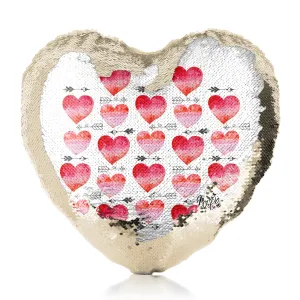 Personalised Sequin Heart Cushion with Stylish Text and Arrow Love Hearts Print