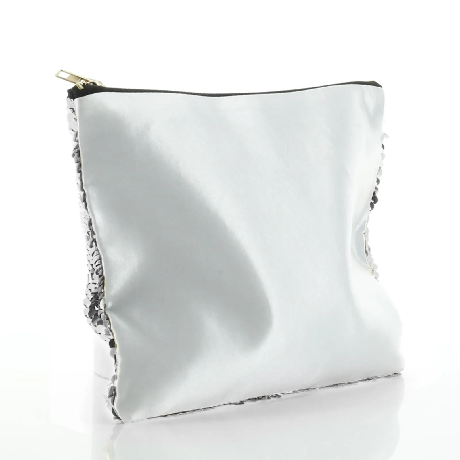 Personalised Sequin Zip Bag with Stylish Text and Love Heart Birds Print