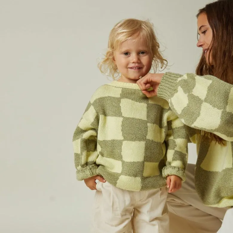 Phoenix Checked Knit Kiwi Sweater