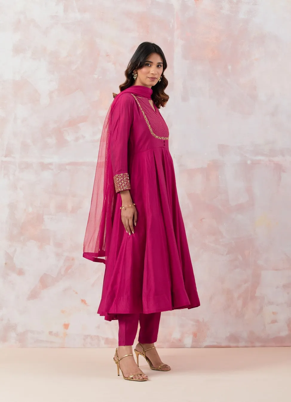 Pink Anarkali Set With Embroidery