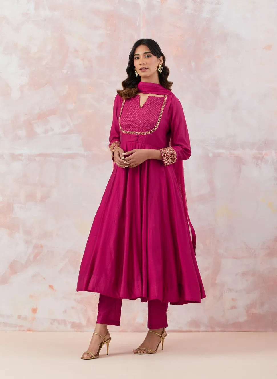 Pink Anarkali Set With Embroidery