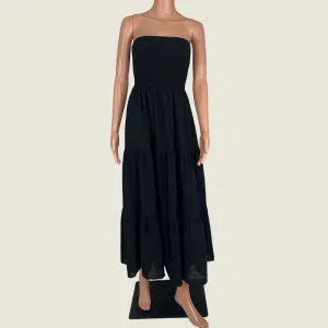 Pink Diamond Black Zoe Strapless Shirred Bodice Tiered Dress 10