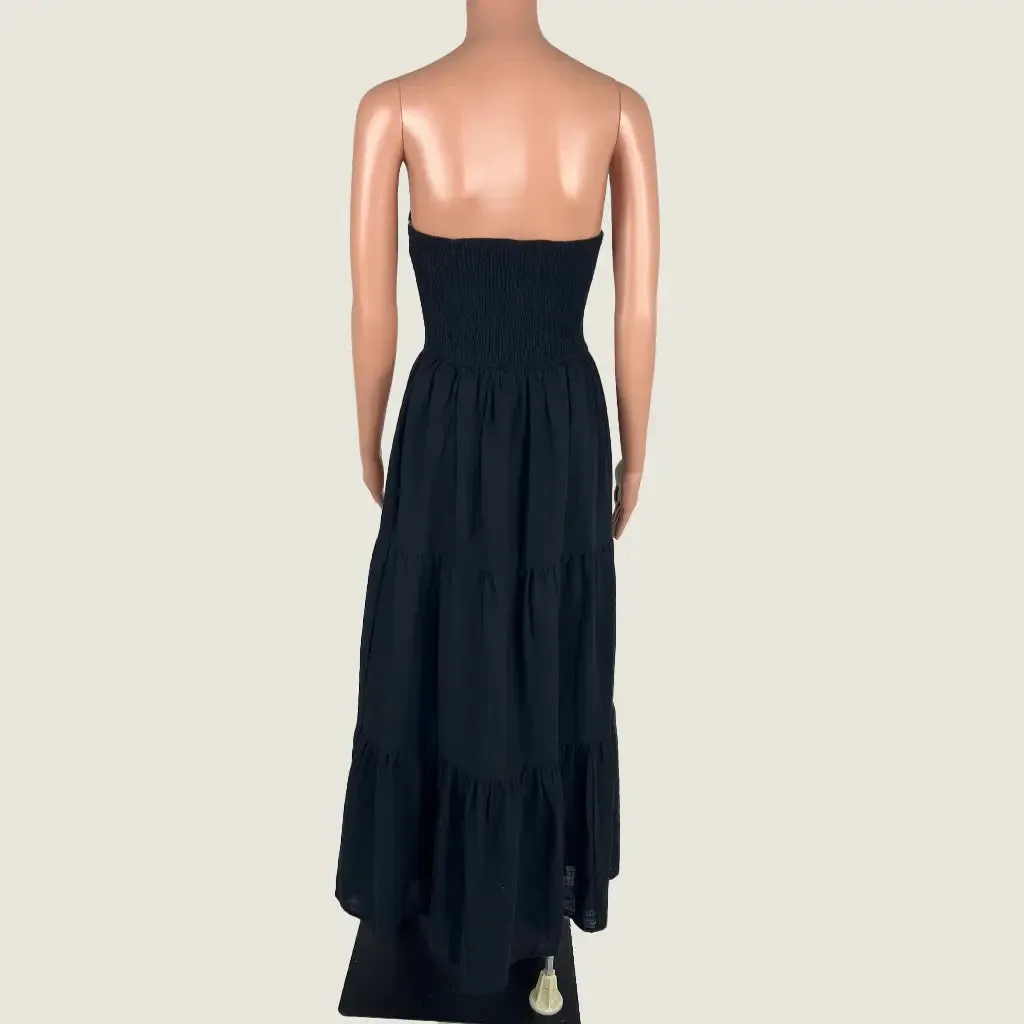 Pink Diamond Black Zoe Strapless Shirred Bodice Tiered Dress 10