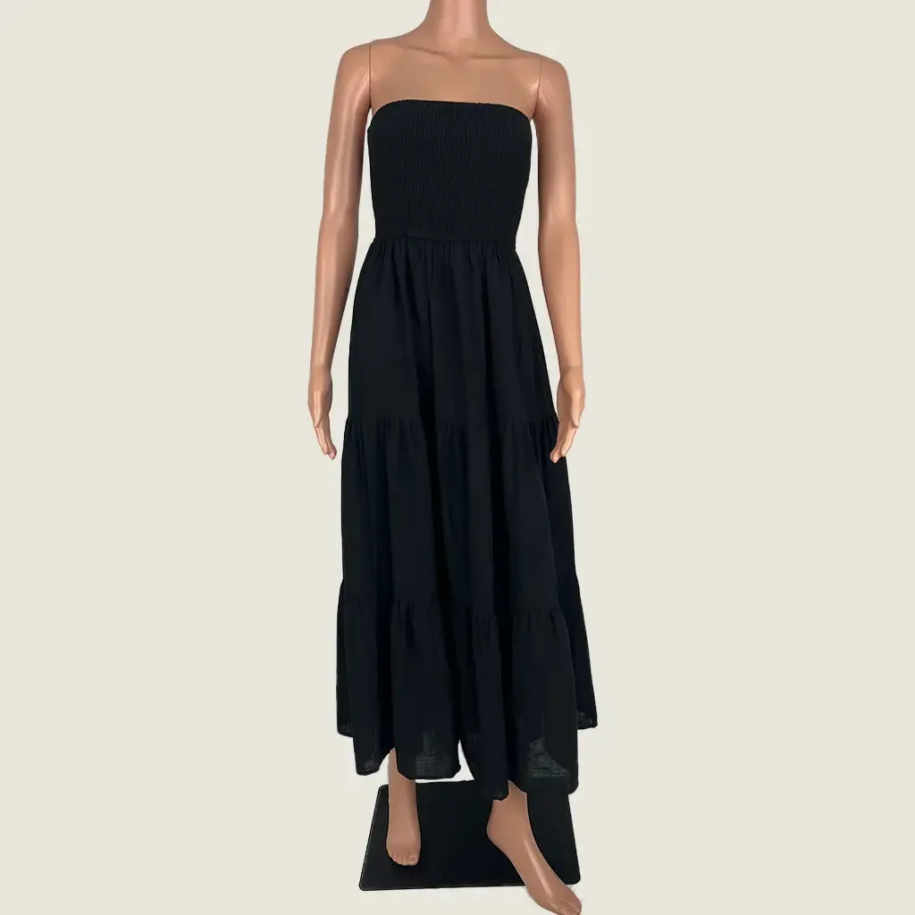 Pink Diamond Black Zoe Strapless Shirred Bodice Tiered Dress 10