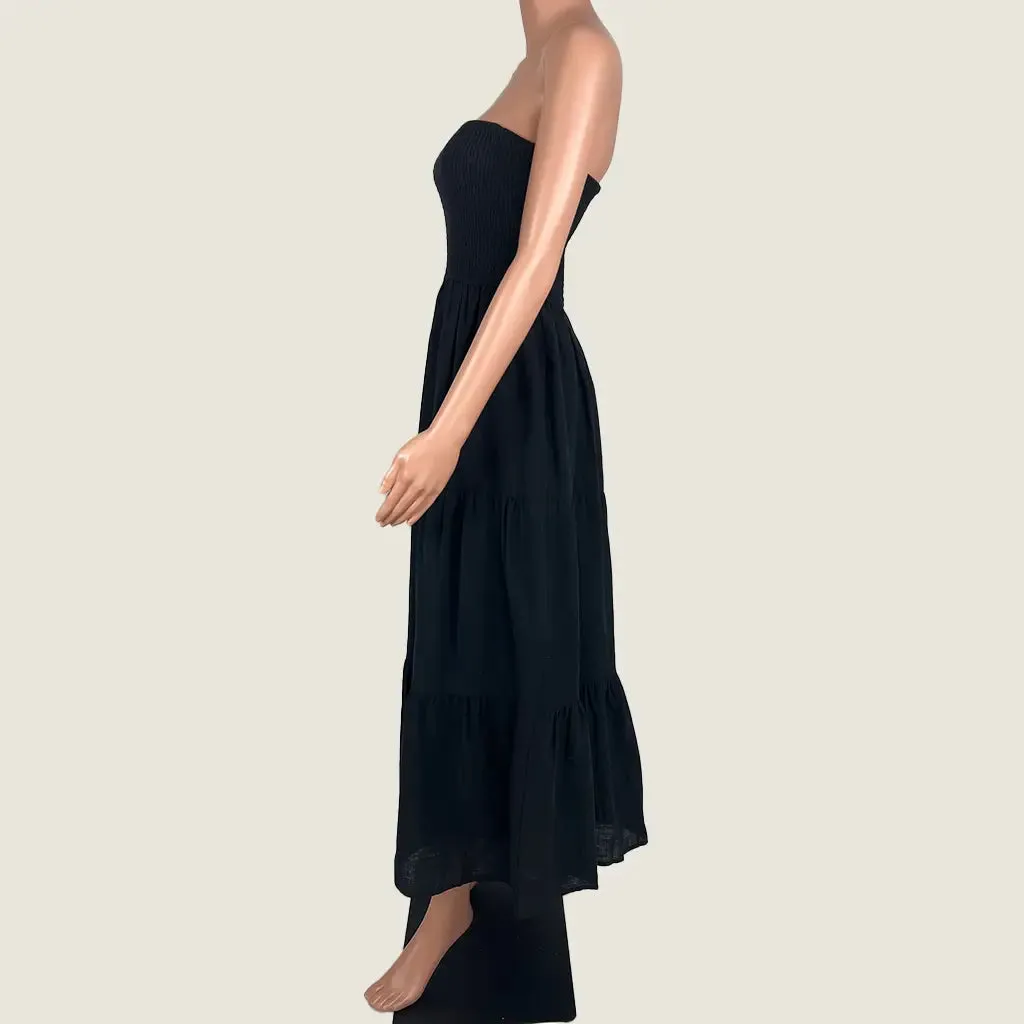 Pink Diamond Black Zoe Strapless Shirred Bodice Tiered Dress 10
