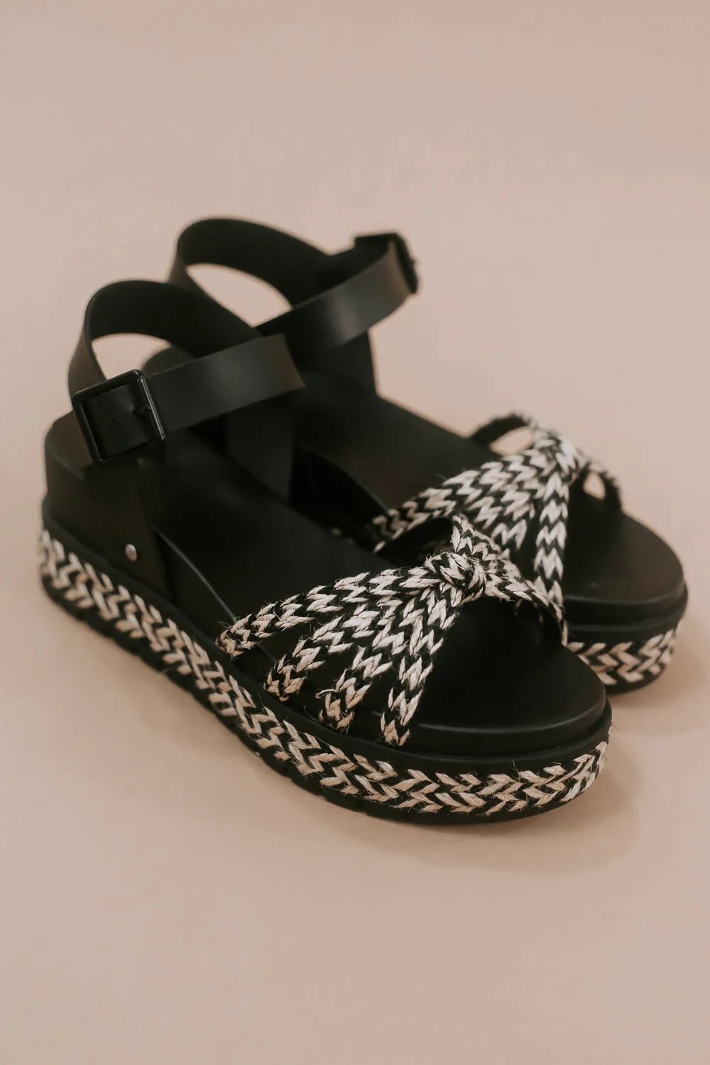Platform Ankle Strap Sandal, Black