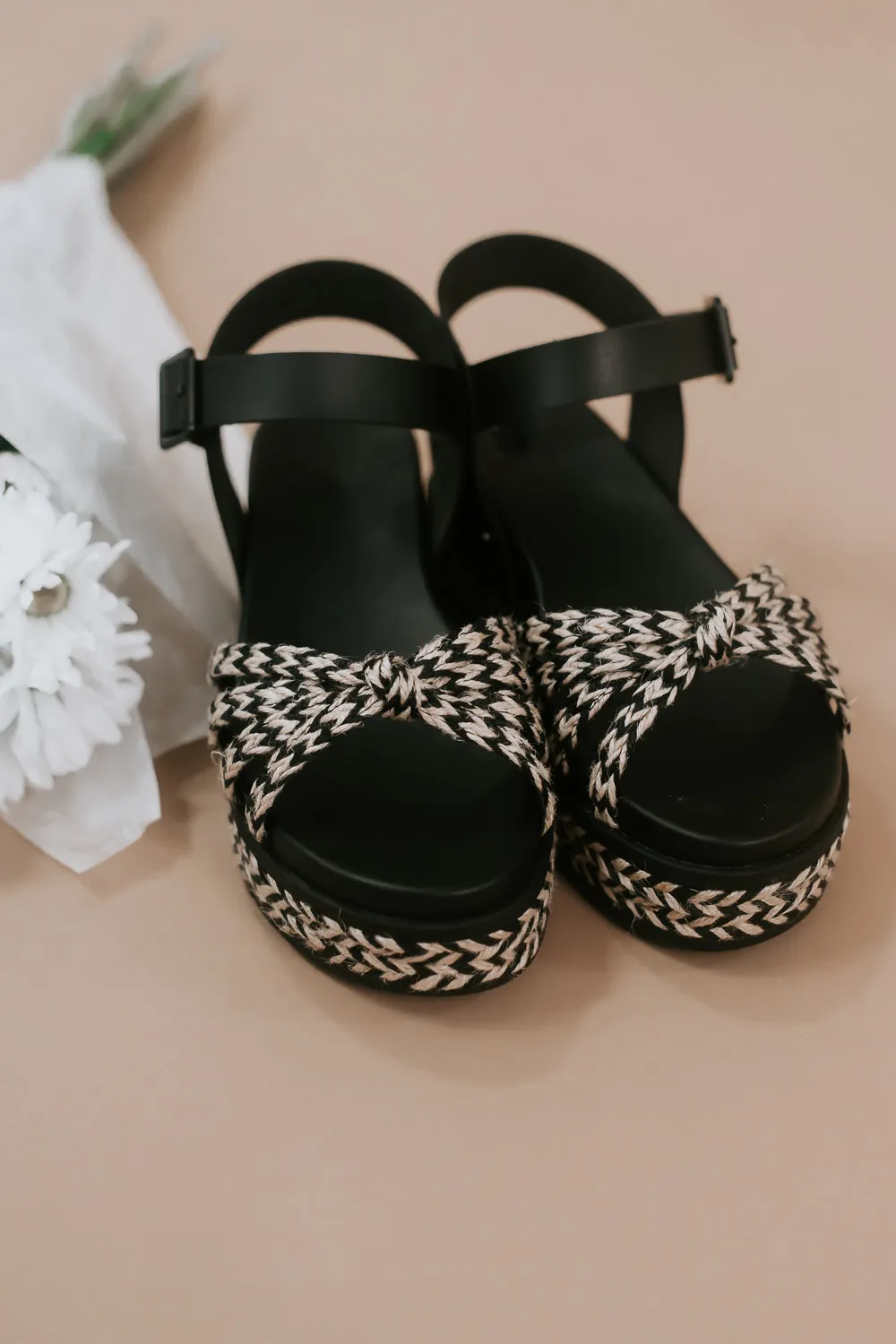 Platform Ankle Strap Sandal, Black