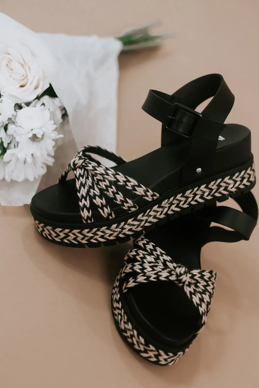 Platform Ankle Strap Sandal, Black