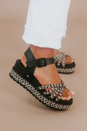 Platform Ankle Strap Sandal, Black