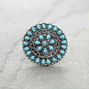 Round turquoise stone ring  One size stretchy