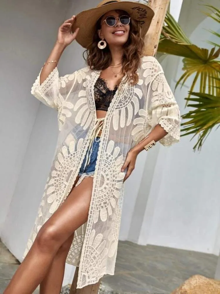 Sheer Crochet Kimono | Floral Lace | Lightweight & Bohemian