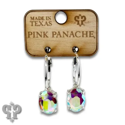 Silver Oval rhinestone earring on hoop